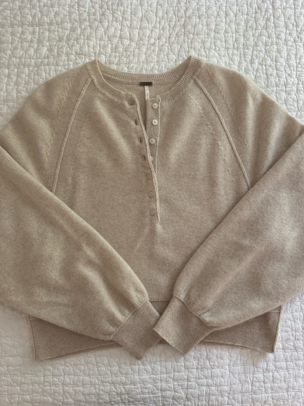 Free People Porta Cashmere Henley Sweater | Pearl - Picture 2 of 5